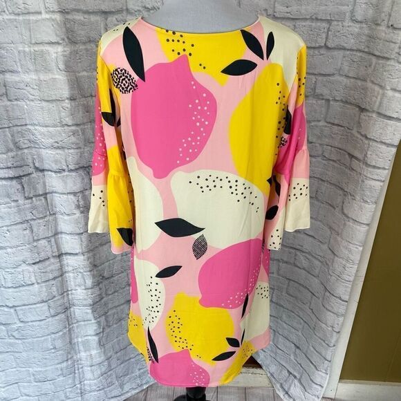 Feifeiyu women L v-cut lemon print fully lined shift dress 3/4 flutter sleeve - Picture 8 of 11